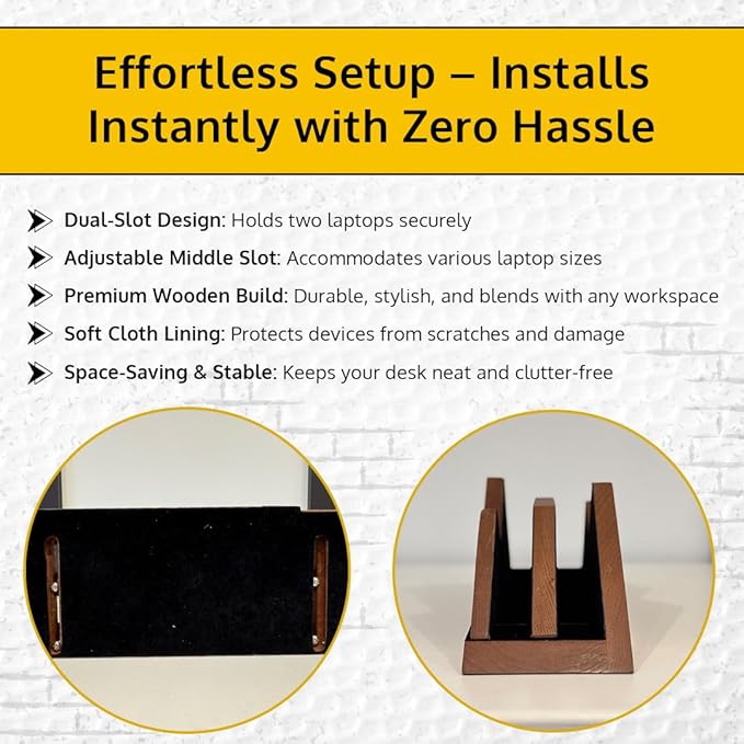 Dual Laptop Holder Vertical Laptop Stand 2 Slots Wooden - Light Brown (Oak Color)