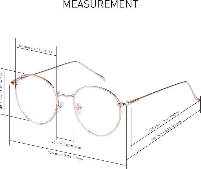 ANDWOOD Blue Light Blocking Glasses Women Men Small Face Computer Clear Bluelight Blocker Super Lightweight Metal Frame Round