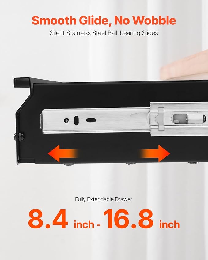 VEVOR Under Desk Drawer Slide Out, 26 inch Under Desk Mounted Pull-out Drawer Attachment, Hidden Under Counter Drawers for office Home Sit Stand Workstation, Black