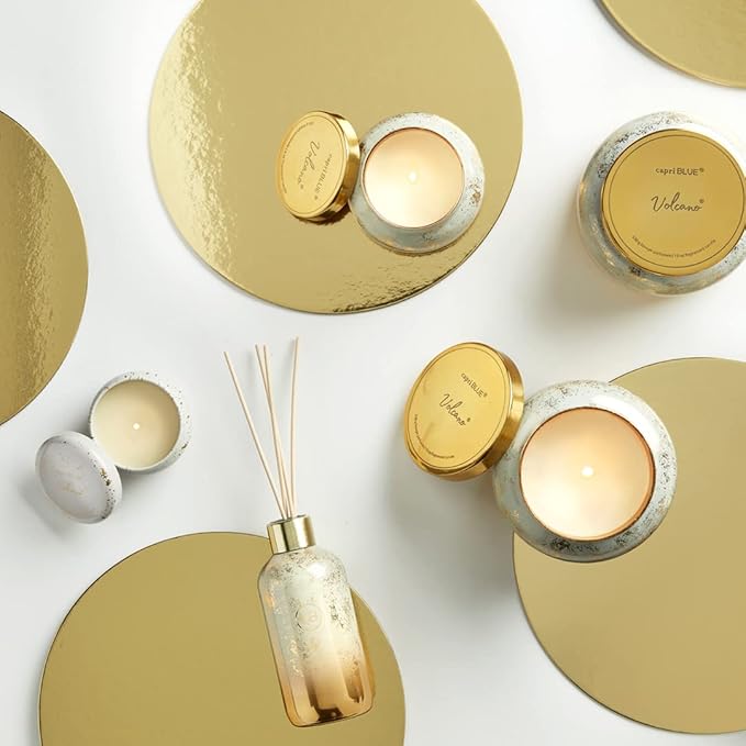 Capri Blue Glimmer Reed Diffuser Set - Includes Diffuser Sticks, Scented Oil, and Decorative Glass Bottle - Home Decor Room Freshener - Capri Blue Home Fragrance - Volcano (8 fl oz)