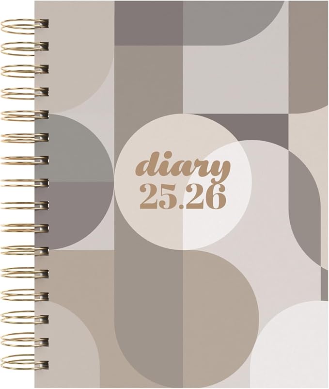 Collins 'Scandi' 14 Month Planner, July 2025-August 2026 Day-to-Page Diary, A5 Hard Cover, Geo Gray
