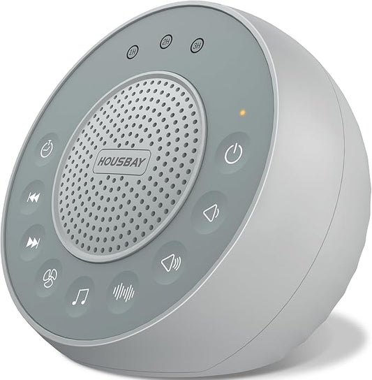 Housbay Glows White Noise Sound Machine, 31 Soothing Sounds, 5W Loud Stereo Sound, Sleep Timer, Small Travel Sleep Machine & Noise Canceling for Sleeping, Relaxation-Gray