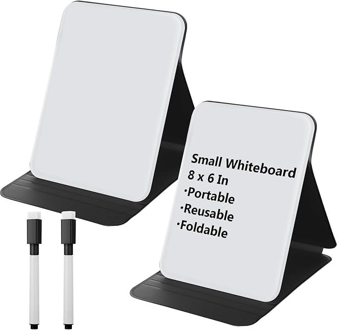 2 Pcs Small Glass Desktop Whiteboard with Reversable Stand 8 x 6 Inch Mini Dry Erase White Board Easel with 2 Markers Reusable Desk Notepad for Home Office School Supplies(Black)