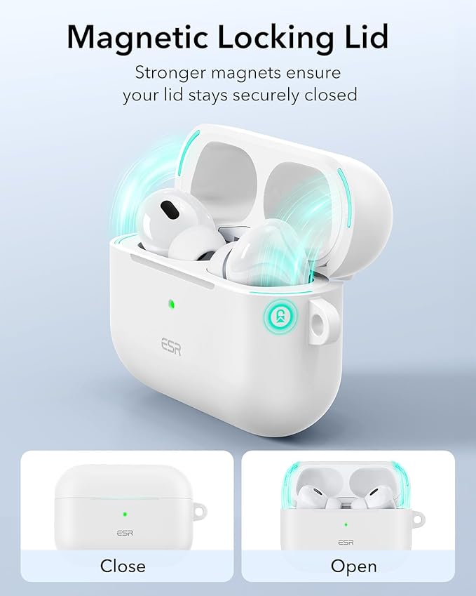 ESR for AirPods Pro 2 Case, Compatible with Airpods Pro 2nd Generation Case (2023/2022/2019), Compatible with MagSafe, Magnetic Lid Lock, Full Drop Protection, White
