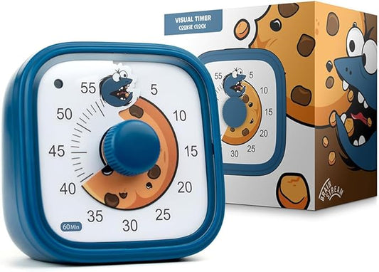 Visual Timer for Kids – Cookie Monster Clock - Silent Time Management – 60 Minute Countdown – Focus and Productivity Tool – for Classroom, Toddlers, Study, Toothbrush – Fun Design – Adjustable Alarms