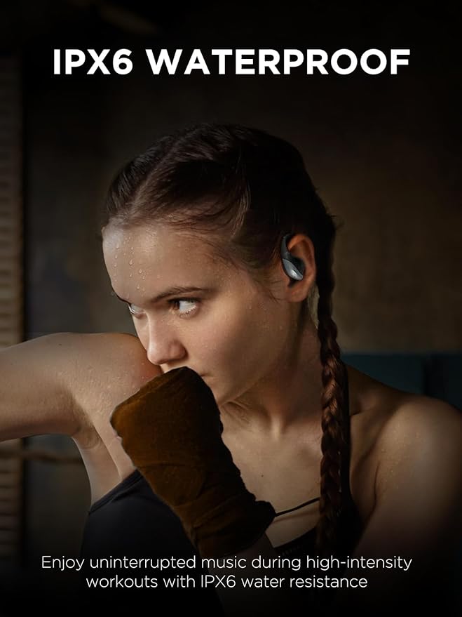 Open Ear Headphones, Bluetooth 5.4 Bone Conduction Headphones True Wireless Earbuds with Mic Clear Calls, 56H Playtime Lightweight Bone Earbuds with IPX6 Waterproof, Comfort Fit for Fitness, Black