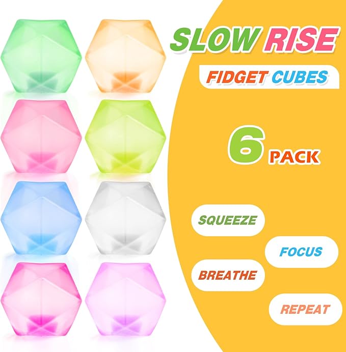 6 Pack Squishy Stress Cube, Diamond Malt Sugar Ice Cube Stress Ball, Sensory Toys for Anxiety Stress Relief for Kids and Adults Fidgets for Classroom Party Favors