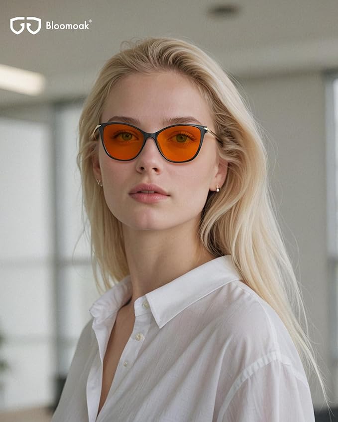 Bloomoak Cat-Eye Blue-Light Glasses | 99% Filter Amber Lens |Oversized frames Make you Look Younger| Sleep & Gaming