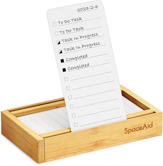 SpaceAid PlannerNeat To Do List Planner, Daily ToDo Checklist Notepad Organizer with Bamboo Holder, Productivity System Planners Notebook for Office Work Supplies (Bamboo, 50 Cards)