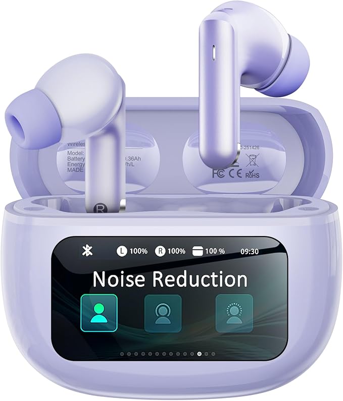 Wireless Earbuds, Black Plastic in-Ear Headphones with Touch Control, Bluetooth 5.0, Noise Cancellation, Charging Case, for Music