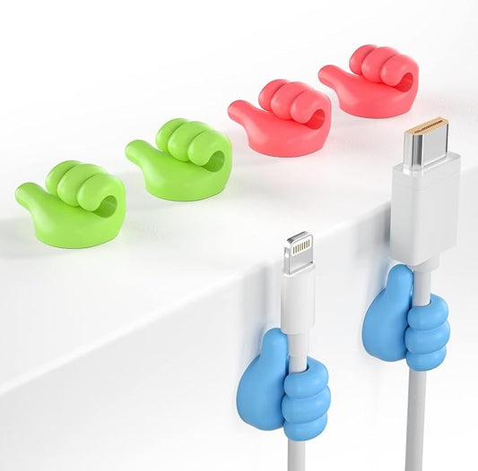 12Pcs Cable Clips, Fun Cord Holders, Silicone Thumb Wall Hooks, Cord Organizer for Desk Wall Car Nightstand, Cord Clips, Wire Holders, Phone USB Charger Cable Management, Key Hanger
