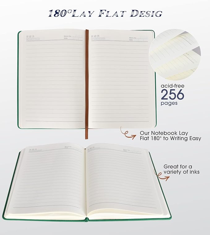 Lined Journal Notebook for Women Men,256 Pages A5 Hardcover Leather Journals for Writing,Travel,Business,Work & School,College Ruled Notebooks for Note Taking,Diary Notepad 5.7"×8.3"(green)