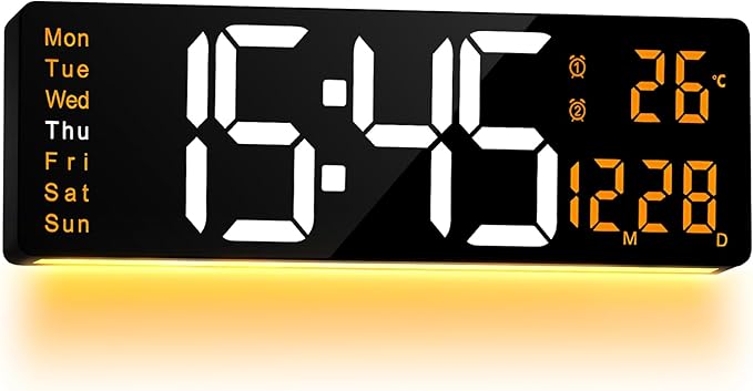 LEIKE 16.2'' Large Digital Wall Clock with Remote Control, Big LED/Dual Alarm/Auto Brightness/Date/DST/Temperature/Night Light Gym Clocks for Living Room Bedroom Office Classroom Wall Decor