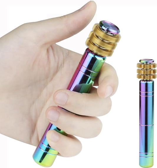 FREELOVE Gear Metal Fidget Spinner Toys for Adults, Small Mini Tiny Pockget Figette, Bike Chain, Copper Brass Hands Gyro, Quiet Silent Cool Cube for Anxiety Men (Gears Stacked Scepter, Rainbow)