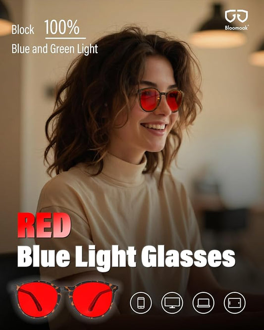 Bloomoak 99% Orange Blue Light Blocking Glasses,Retro Trendy Round Style,Relieve Eye Fatigue,Improve Sleep For Screens/Games