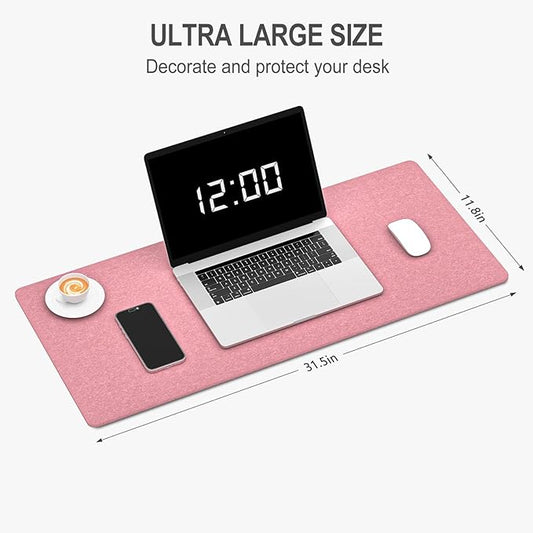 Auhoahsil Felt Desk Mat, Minimalist Large Mouse Pad XL 31.5 x 11.8 in, Desk Matt for Desktop, Keyboard, Laptop, Computer, Office, Work from Home, Gaming, Pink
