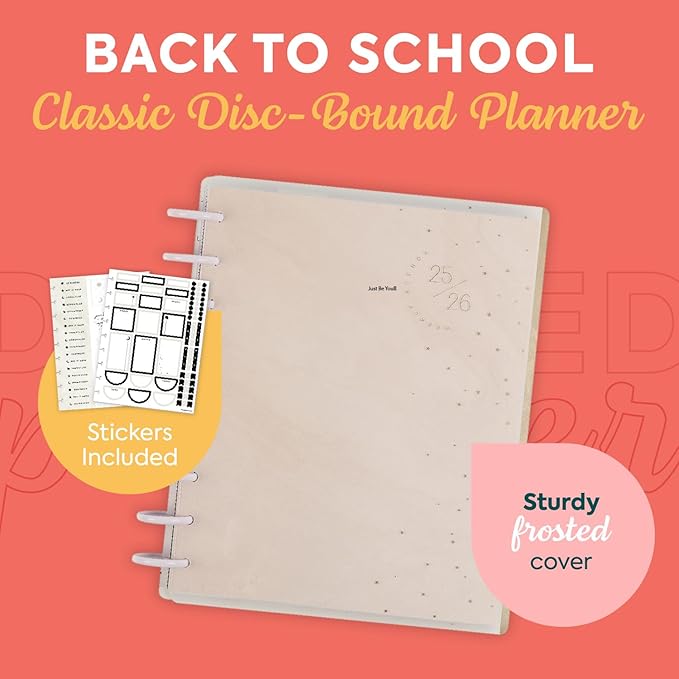 Happy Planner Disc-Bound 12-Month July 2025–June 2026 Planner with 3 Extra Months, Classic Size, Student Layout, Cosmic Plans