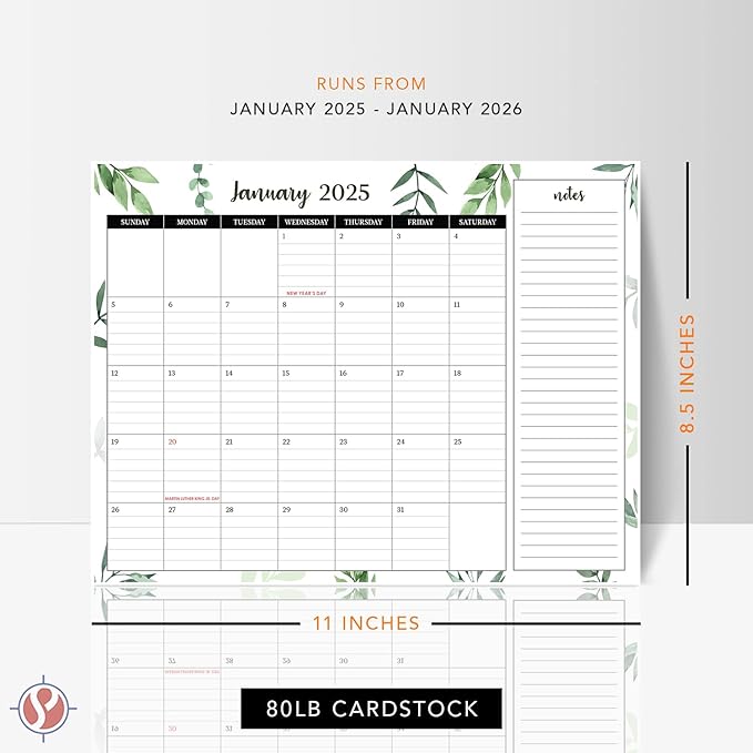 2025 Year Desk Calendar 11" x 8.5" Desktop or Wall Planner, Tear-Off Pad for Easy Planning, Includes a Notes Section To Do's Monthly Tasks for the Year of 2025 | Runs from January 2025 - January 2026