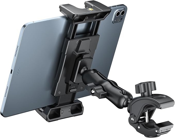OHLPRO Tablet Mic Stand Holder for iPad Treadmill Handlebar Clamp, Mount for Spin Bike Microphone Peloton Stroller Bicycle, Fit 5-13” iPad Pro 12.9 Air Mini, Galaxy Tab, iPhone, Fire HD 10