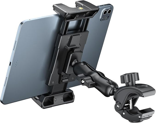 OHLPRO Tablet Mic Stand Holder for iPad Treadmill Handlebar Clamp, Mount for Spin Bike Microphone Peloton Stroller Bicycle, Fit 5-13” iPad Pro 12.9 Air Mini, Galaxy Tab, iPhone, Fire HD 10