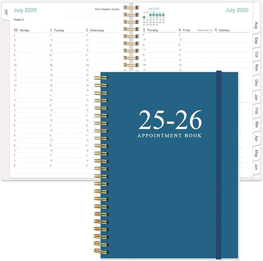 2025-2026 Appointment Book & Planner - Hourly Planner from July 2025 - June 2026, Weekly Appointment Book 2025-2026 with 30-Minute Interval, 6.4" x 8.5", Dark Blue