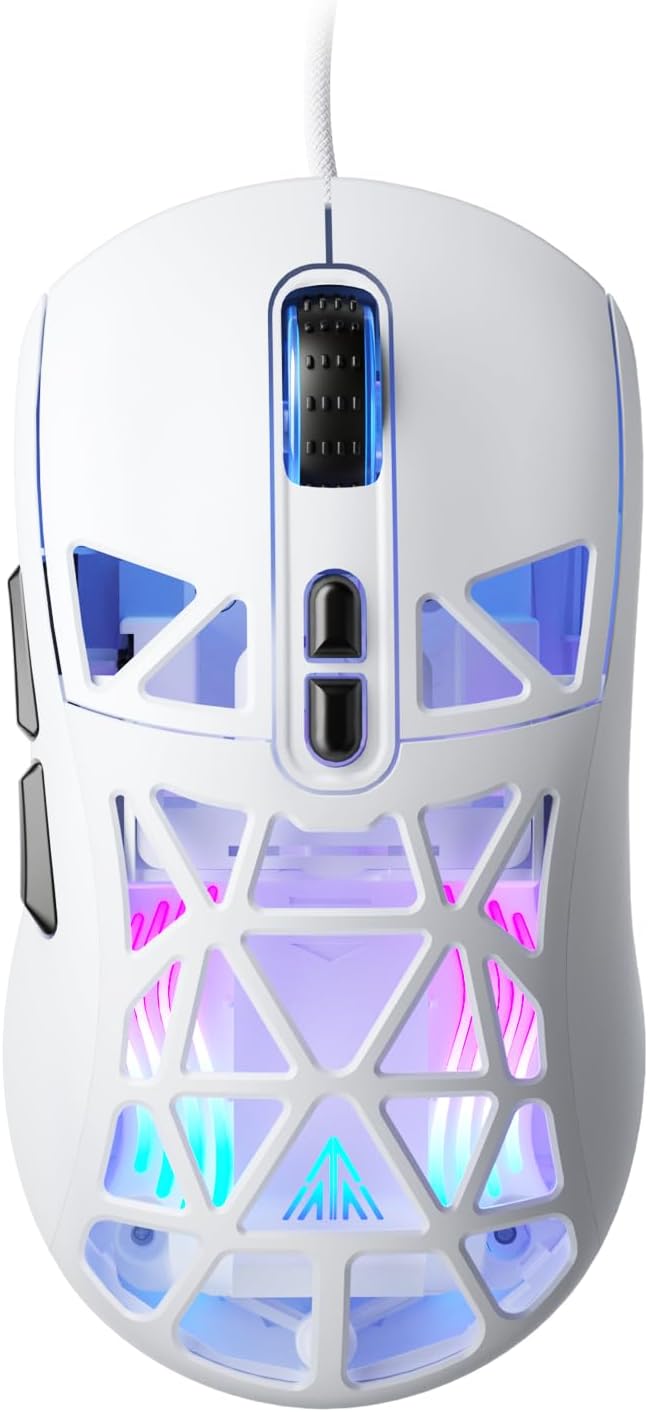 SM901 Gaming Mouse,13800DPI RGB Mouse with Programmable Buttons,53g Lightweight Wired Mouses for Gamer,White