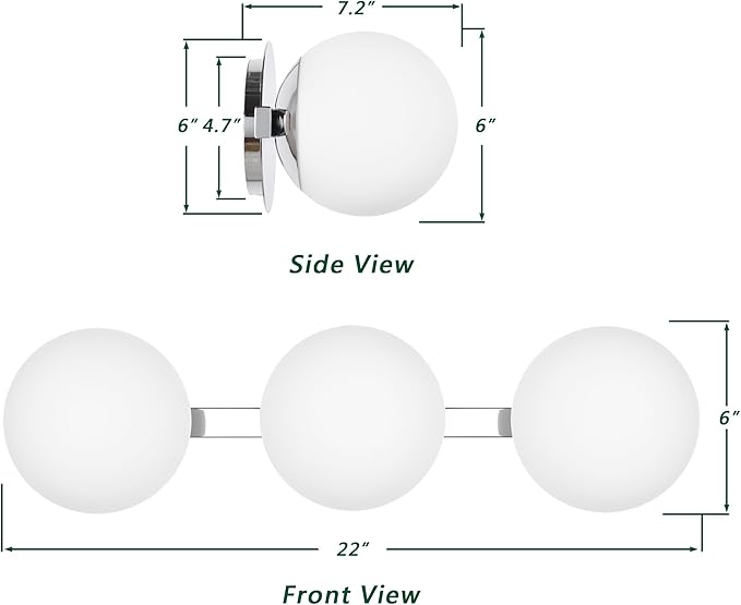 Globe Bathroom Vanity Light Fixtures, Modern 3 Lights Wall Lighting Chrome, Porch Wall Mount Light Fixture for Bathroom, Over Mirror Cabinets