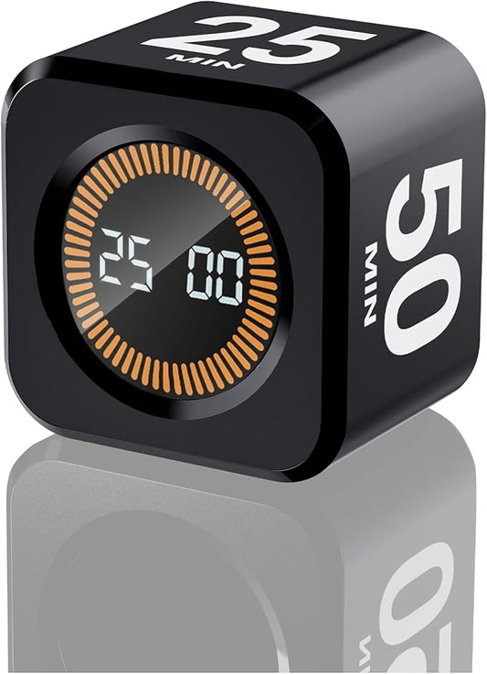 EooCoo Pomodoro Timer Cube, Visual Focus Timer with Gravity, Countdown 5/10/25/50 Min, Adjustable Silent, Rechargeable Productivity Tool for Office, Kitchen, Gym, Yoga, Meditation, Classroom