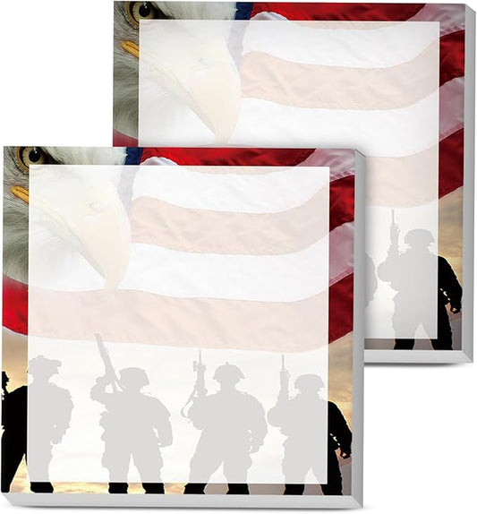 Sticky Notes, 2 Pads, 3x3 inches, Cute Colorful Fun Self-Stick Note Pads, Easy Post, Strong Adhesive Notepad Eagle Flag Soldiers