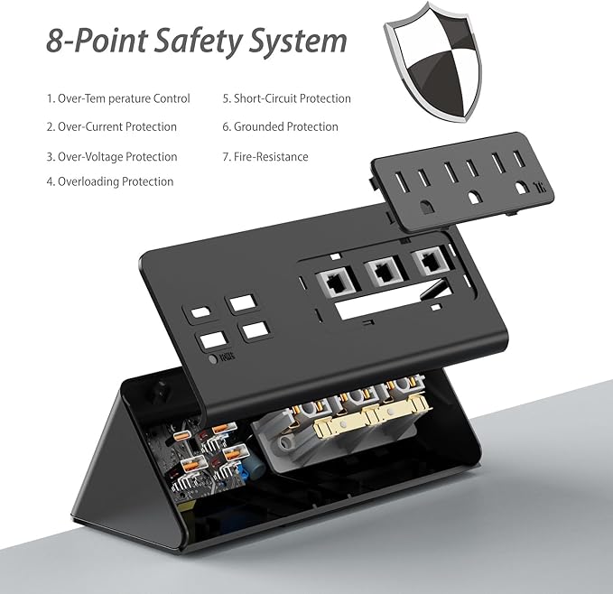 Desk Edge Clamp Mount Power Strips with 4 USB Ports(1xPD 20W USB-C Port)& 3 AC Outlets,1875 Joules Tabletop Surge Protector, Power Sockets for Office Table/Hotel Nightstands,ETL Listed (1-Pack, Black)