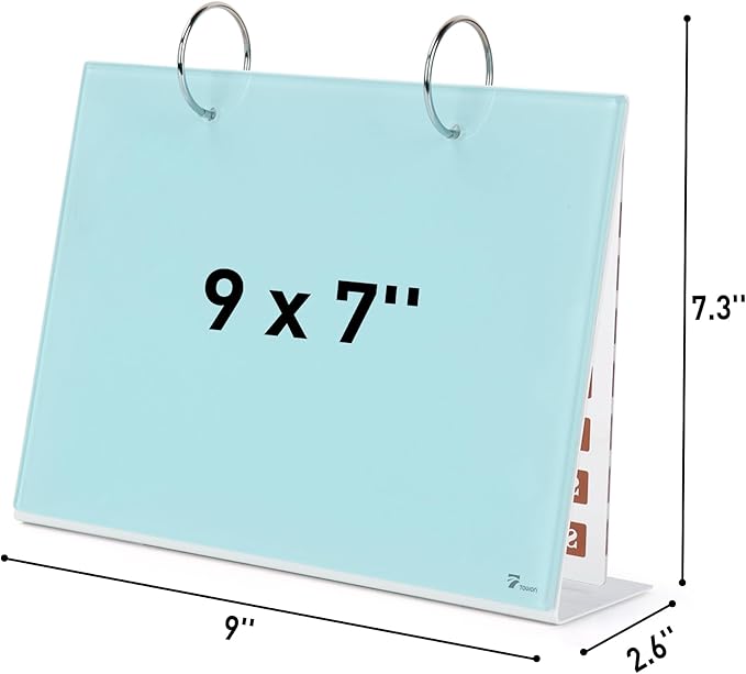 Desktop Glass Dry Erase & Acrylic Aesthetic Calendar Weekly to-do List Combo, Small Magnetic Standing Whiteboard, Desk Flip Easel Calendar with Accessories for Home Office Supply, Teal Blue, 9 x 7''