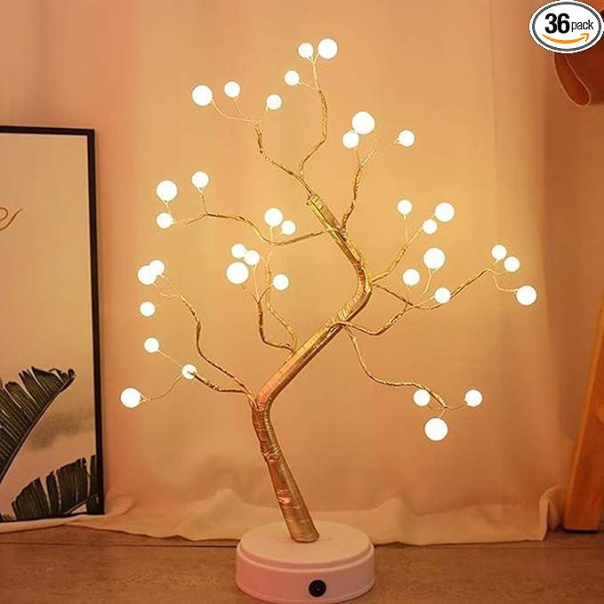 MYSNKU DIY Led Desk Tree Lamp, Desk Table Decor 36 Pearl LED Lights for Home,Bedroom, Indoor,Wedding Party,Decoration Touch Switch Battery Powered or USB Adapter (Nordic)