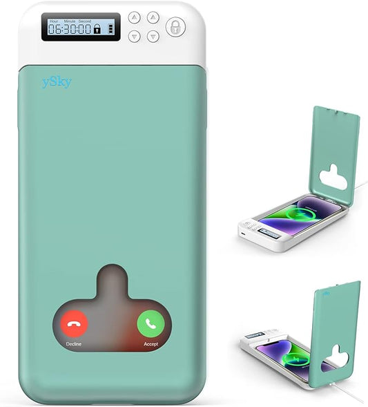 ySky Timed Lock Box, Portable Phone Locker with Self-Control Timer for iPhone, Android, Helping Kids, Students, Adults Focus Back, Mobile Phone Addiction Control (Green)