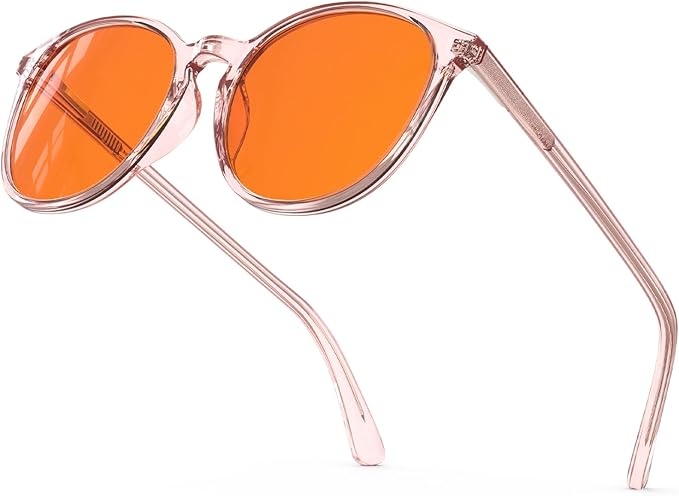 Bloomoak 99% Orange Blue Light Blocking Glasses,Retro Trendy Round Style,Relieve Eye Fatigue,Improve Sleep For Screens/Games