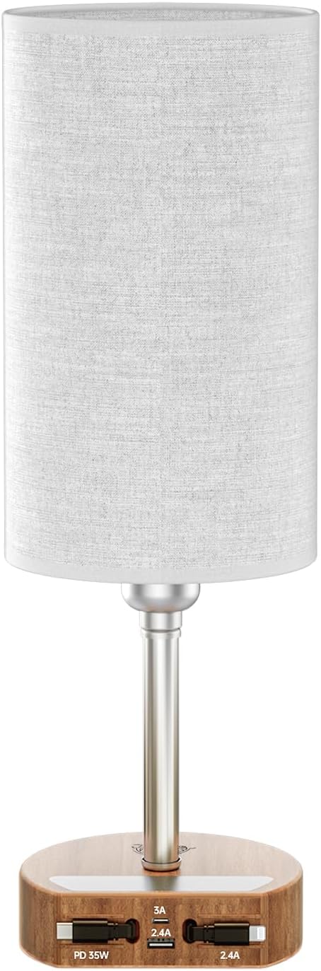 Bedside Lamp with Retractable Charging Cords, 74W Fast Charging Nightstand Lamp, 3-Way Dimmable Touch Lamp with LED Bulb, 4 in 1 Charging Station for iPhone, iPad, Desk, Office