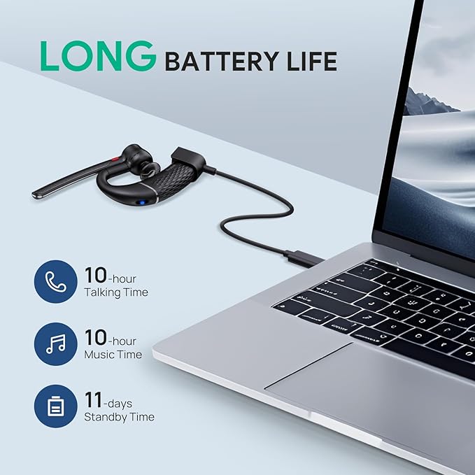 Yealink Bluetooth Headset BH71 Lite,Wireless Bluetooth Earpiece for Cell Phone，Single Ear Headset with Noise Canceling Mic for Office/Driving/Business,10Hrs Talktime,Mute