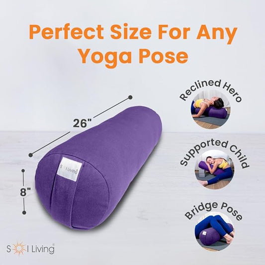 Sol Living Yoga Bolster Pillow for Restorative Meditation - 100% Cotton Cylindrical Cushion with Washable Cover for Balance Support in Asana Poses