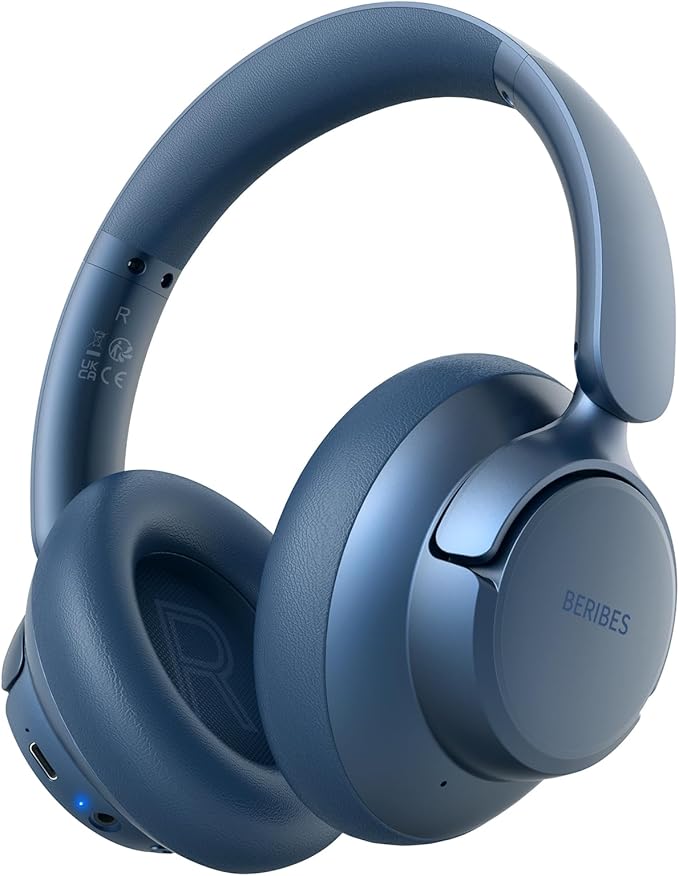 BERIBES Upgraded Hybrid Active Noise Cancelling Wireless Headphones with Transparent Modes,70H Playtime Bluetooth Headphones Wireless with Mic, Deep Bass,3.5MM Cable,Soft-Earpads,Fast Charging-Blue