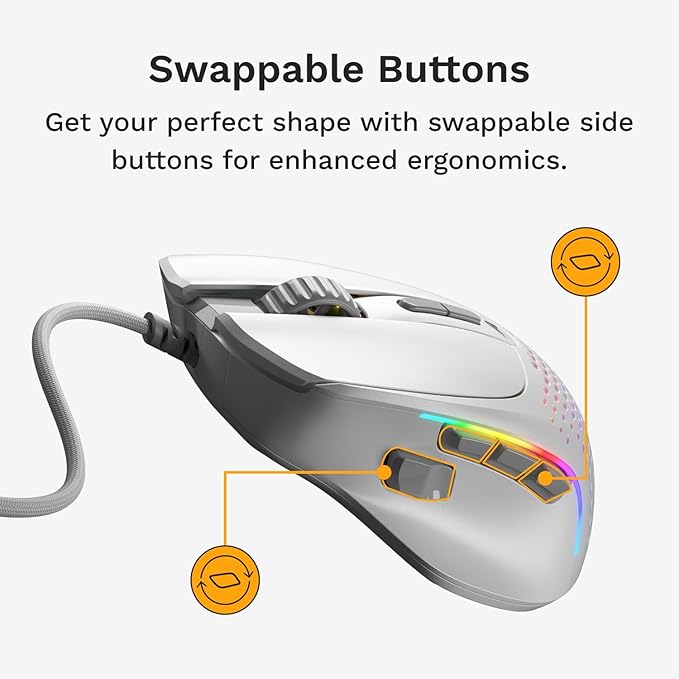 Glorious Gaming Model I 2 Wired Gaming Mouse: 9 Programmable Buttons (2 Swappable), 66g Superlight, 26k Optical Sensor, 80M Click Rated Switches, MMO/MOBA/FPS, Side Thumb Rest (White)