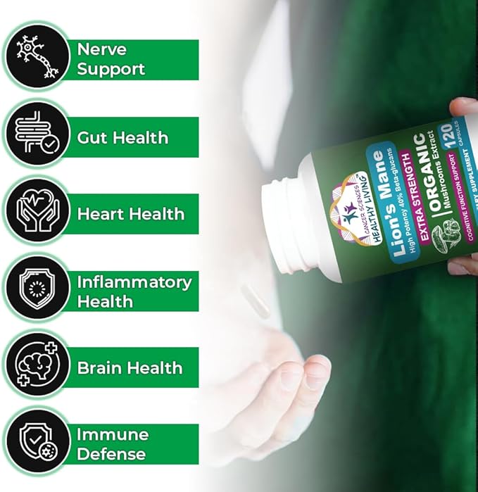 Cancer Sciences Organic Lions Mane Mushroom Supplement Capsules for Men & Women - 1,500mg Brain Supplements for Memory & Focus - High Potency 40% Beta-Glucans - Nootropic Mushroom Complex, 120 Count