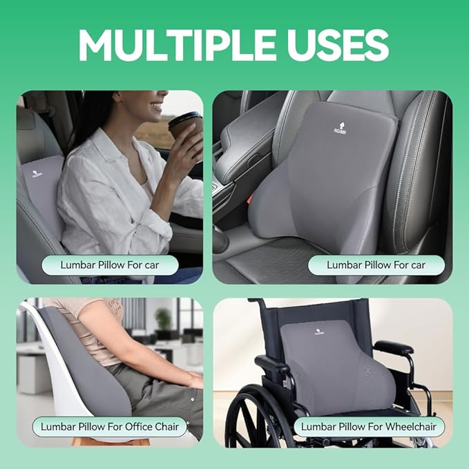 Lumbar Support Pillow, Memory Foam Cushion, Improve Posture and Relieve Low Back Pain, Lumbar Support for car Seats, Gaming Chairs, Office Chairs, wheelchairs