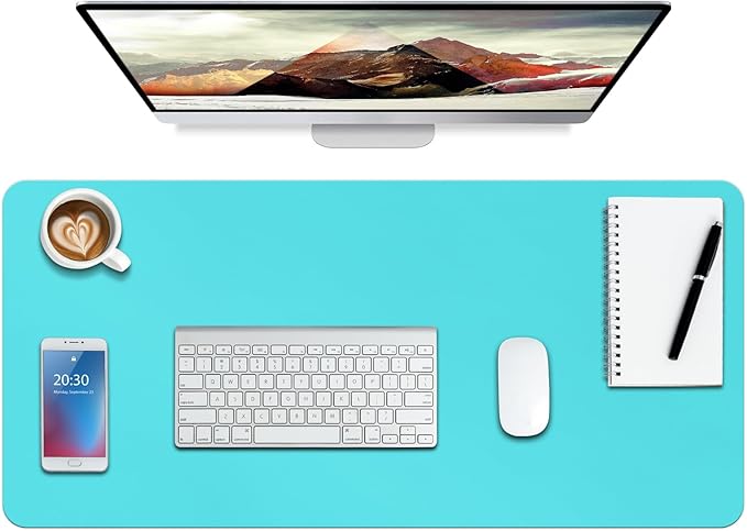 Boutilon Leather Desk Pad Protector,Non-Slip Mouse Pad,Laptop Desk Pad,Office Mouse Mat,Waterproof Leather Desk Blotter,Desk Writing Pad for Office and Home (L-Bright Blue,35"x 17")