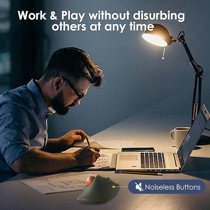 SANWA Bluetooth Wireless Ergonomic Trackball Mouse, Optical Rollerball Mice, Programmable Silent Buttons, 40mm Trackball, 600/800/1200/1600 DPI, Compatible with MacBook, Laptop, Windows, macOS