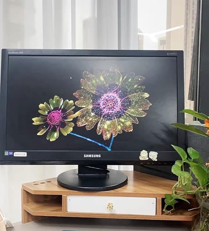 Triangle Monitor Riser,Cut Triangular Computer Monitor Desktop Corner Stand,Desktop Corner Shelf With Drawers Wooden Computer Stand With Storage Laptop Risers Office Organization.