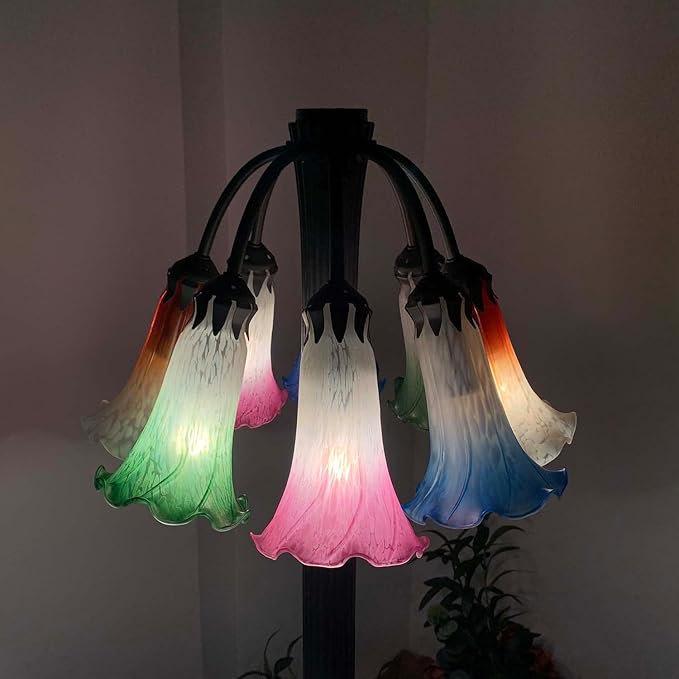 Bieye LS72 Lily Flower Blown Glass Lampshade (Red White, Opening I.D. 1.26" x O.D. 1.5")