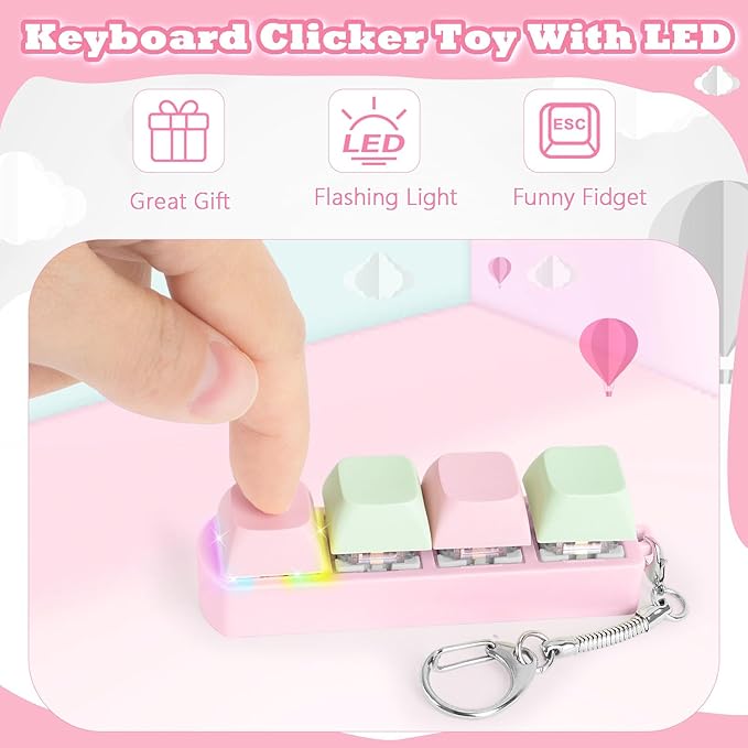 Keyboard Fidget Toy for Adults Keyboard Clicker with LED Light Keychain Fidget Stress Relief Sensory Toy