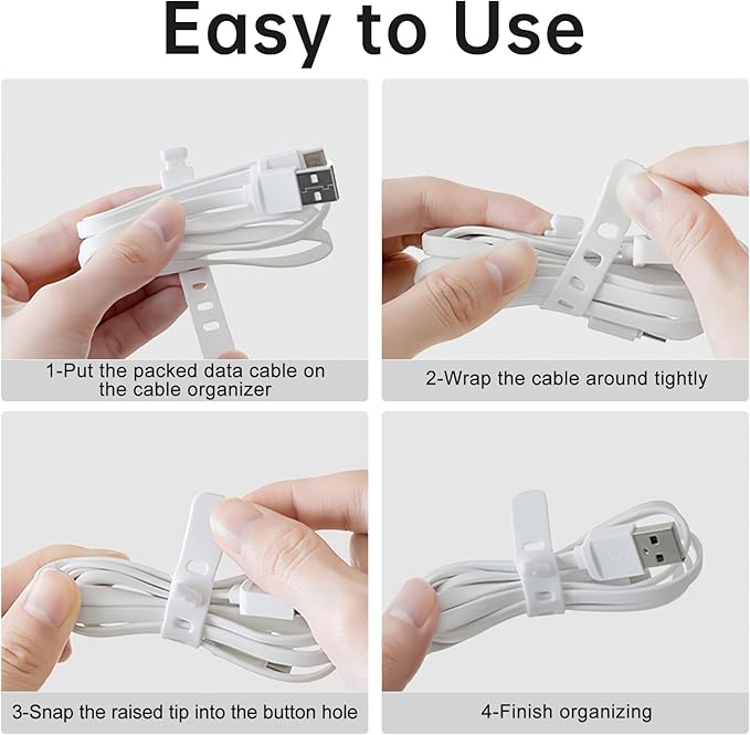 3 Pcs Cable Organizer Box with Wire Ties, Plastic Cord Charger Storage with 8 Compartments, Electronics Organizer for Home Office, Desk Drawer Stationery Stackable, White