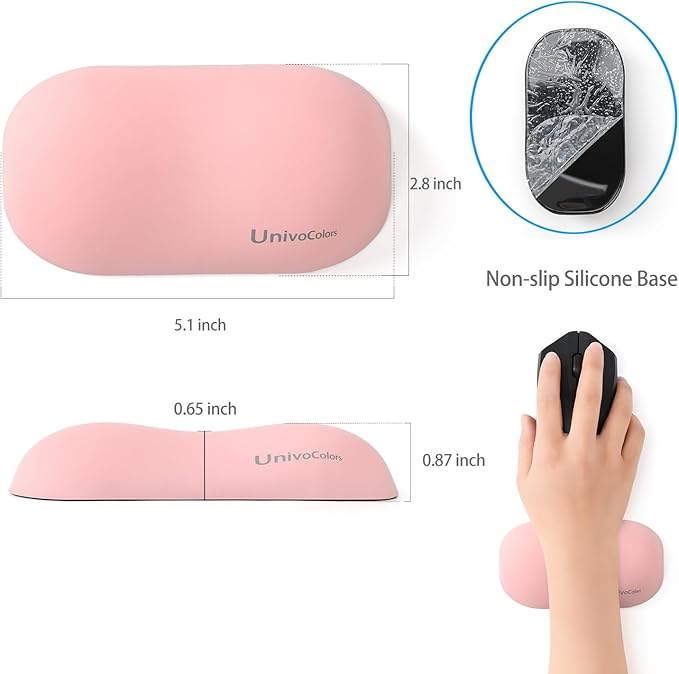 UnivoColors Design-Wave Wrist Rest, Artificial Sheepskin+Memory Foam+Ergonomic+Anti-Slip Gel, Resilience Support During Work and Gaming,Mouse Accessory,Pink