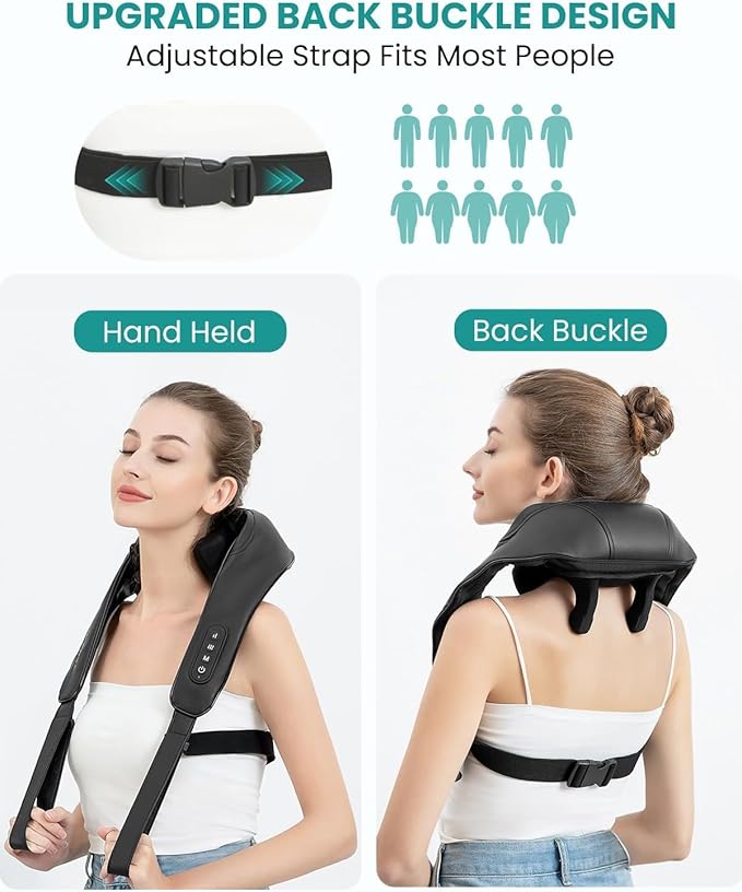 Nekteck Neck Massager, Cordless 6D Shiatsu Neck and Back Massager, Neck Massager for Pain Relief Deep Tissue, Ideal Gift for Men and Women, Ideal for Home, Office and Car, with Heat, Black