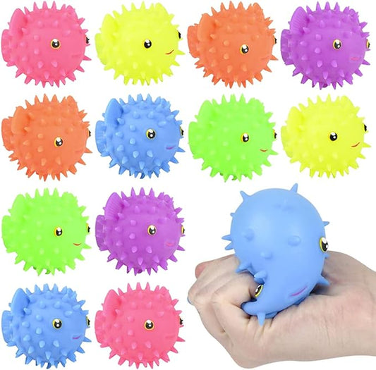 ArtCreativity Spiky Puffer Fish, Set of 12, Spiky Squeeze Toys for Kids, Fidgeting Anxiety Toys in Assorted Colors, Fidget Toys for Children, Under The Sea Party Decorations, Aquatic Party Favors